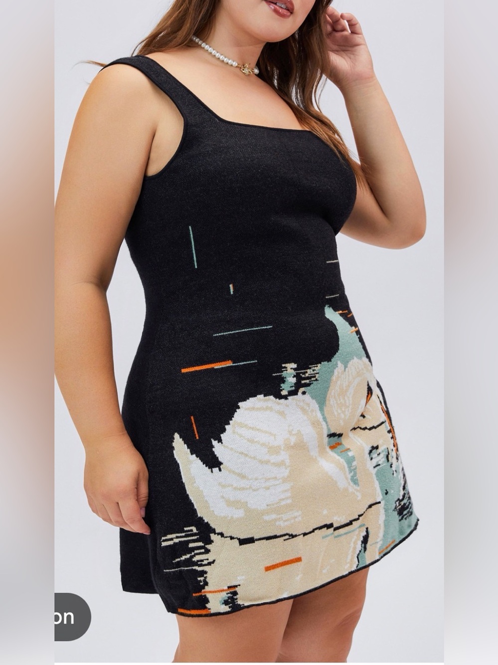 Cider Black Knit Tank Dress with Swan Motif 2XL